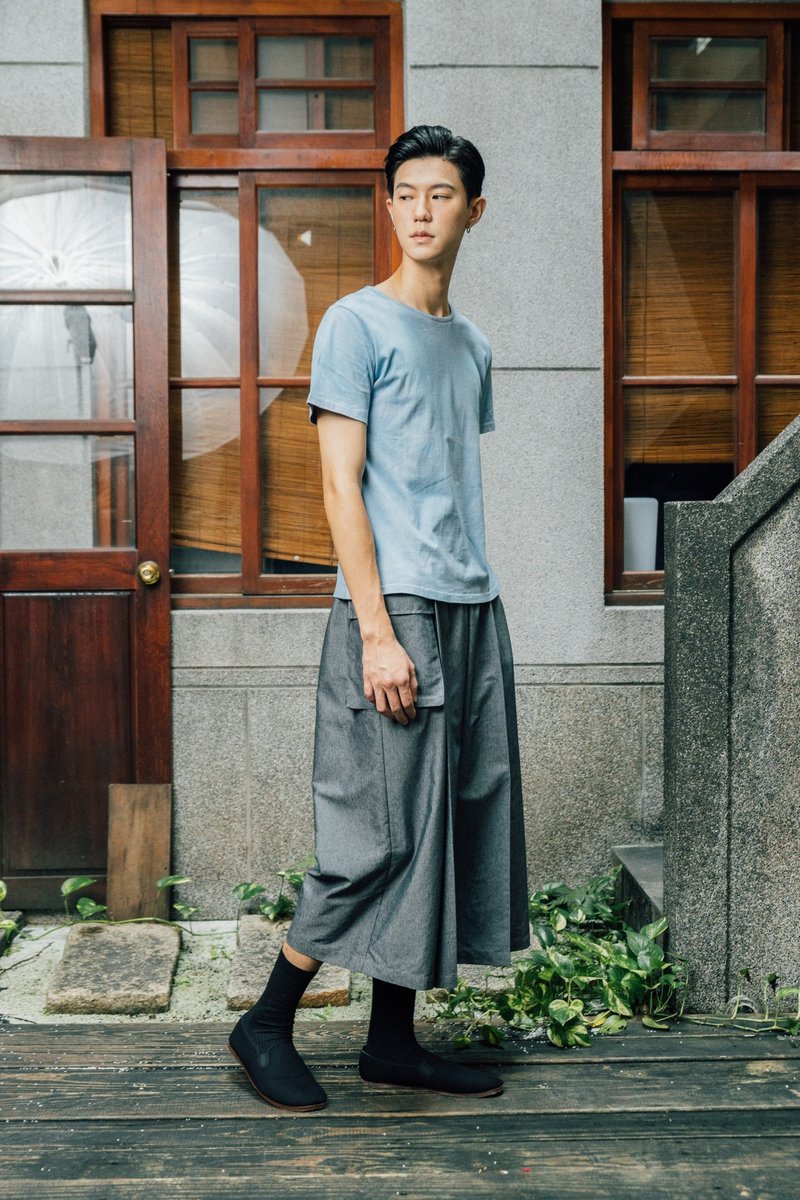 简-中性复古宽裤  (黑/灰) Organic Cotton & Recycle - 其他 - 环保材料 