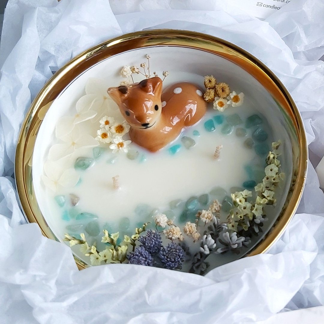 森林小鹿 天河石大理石碗 230g 大豆蜡香氛蜡烛 水晶 - 蜡烛/烛台 - 蜡 咖啡色