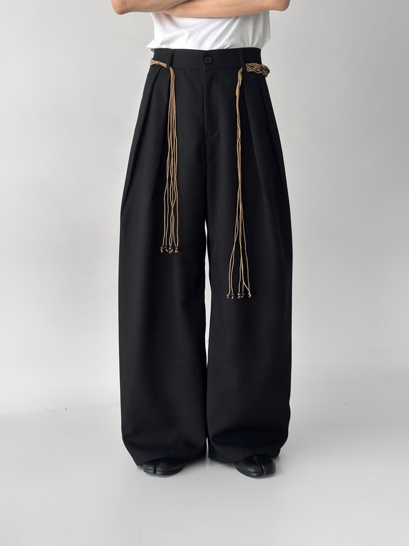 极简老钱风 阔腿休闲长裤 - 中性裤装 - 其他材质 黑色