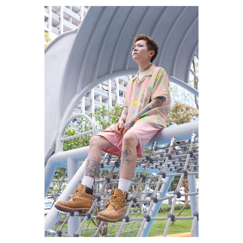 清新花卉夏威夷衬衫__阳光花园 - 男装衬衫 - 其他人造纤维 粉红色