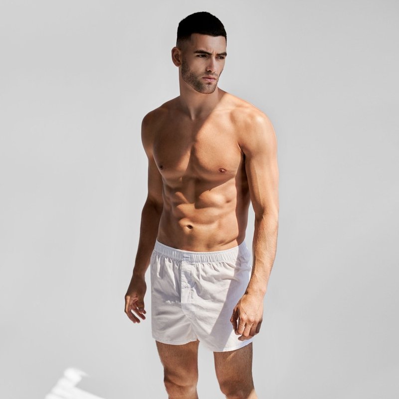 北欧极简 - 2入组 - Boxer Short 有机棉男用松身四角内裤 (白) - 男士内衣裤 - 棉．麻 白色