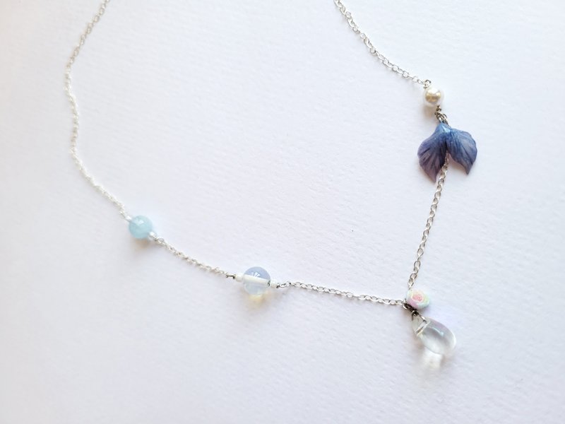 珍珠人鱼泪 不对称纯银项链 - 项链 - 粘土 蓝色