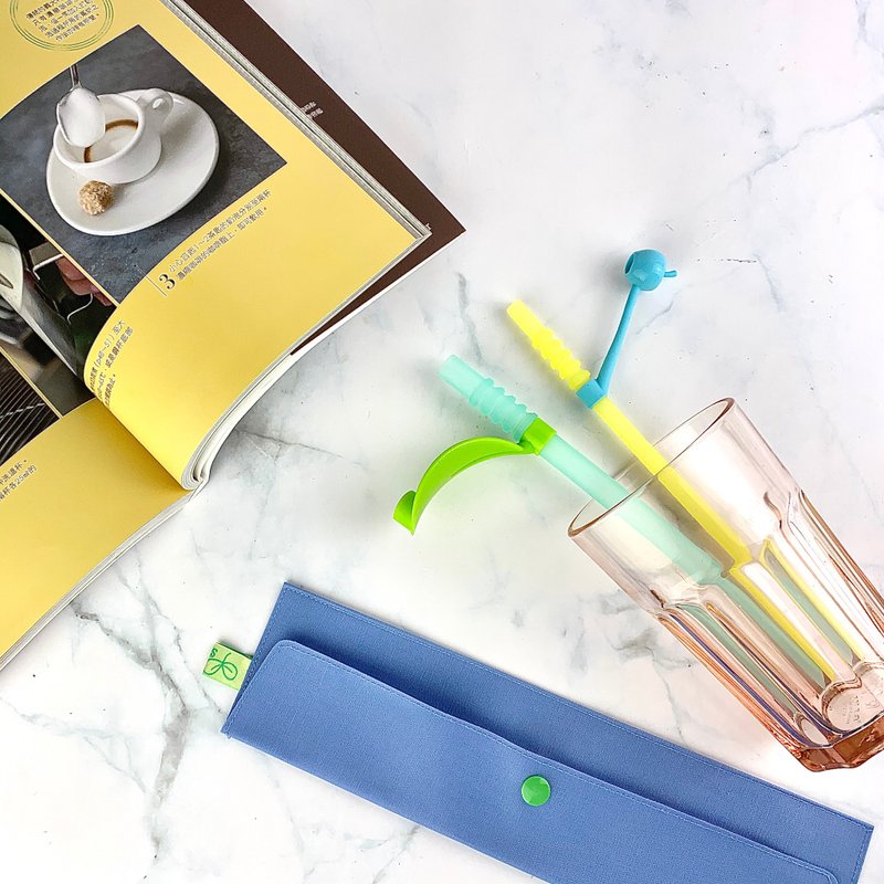 POKING-豆叶配苹果-硅晶小豆芽硅胶吸管-专利认证- - 环保吸管 - 硅胶 