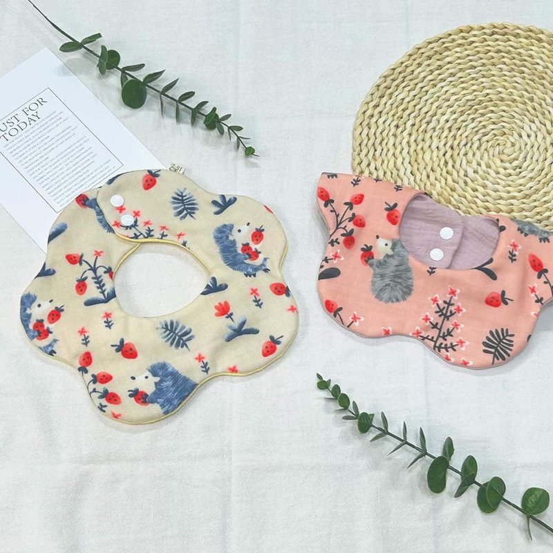 Toy mama文创 现货双面100%棉兜兜 8层纱极柔软皱皱纱 刺猬花兜 - 围嘴/口水巾 - 其他材质 多色