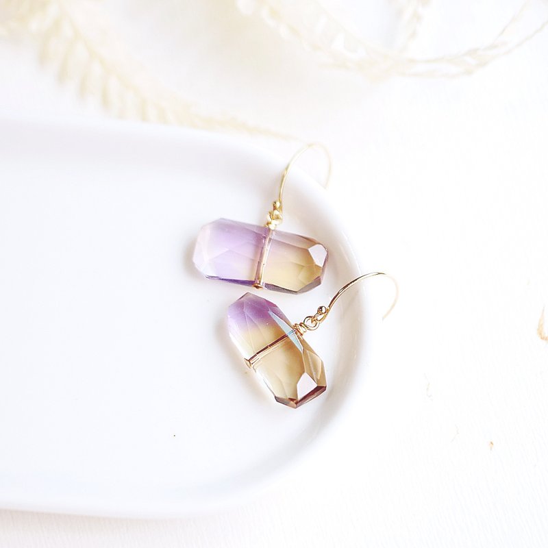顶级天然紫黄晶 随意多边形耳环 招财进宝 大颗粒能量 定制 改夹 - 耳环/耳夹 - 宝石 紫色