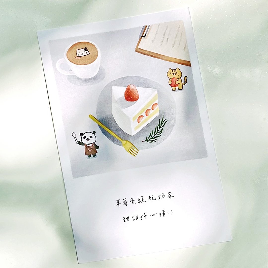 【熊老板咖啡馆】日志明信片单张-2月-草莓蛋糕 - 卡片/明信片 - 纸 
