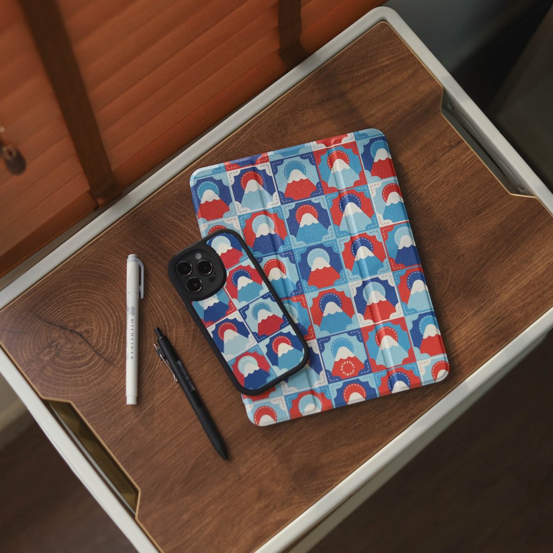【 iPad Case 】刺绣风 X 富士山 / BRIGHT - 平板/电脑保护壳 - 人造皮革 蓝色