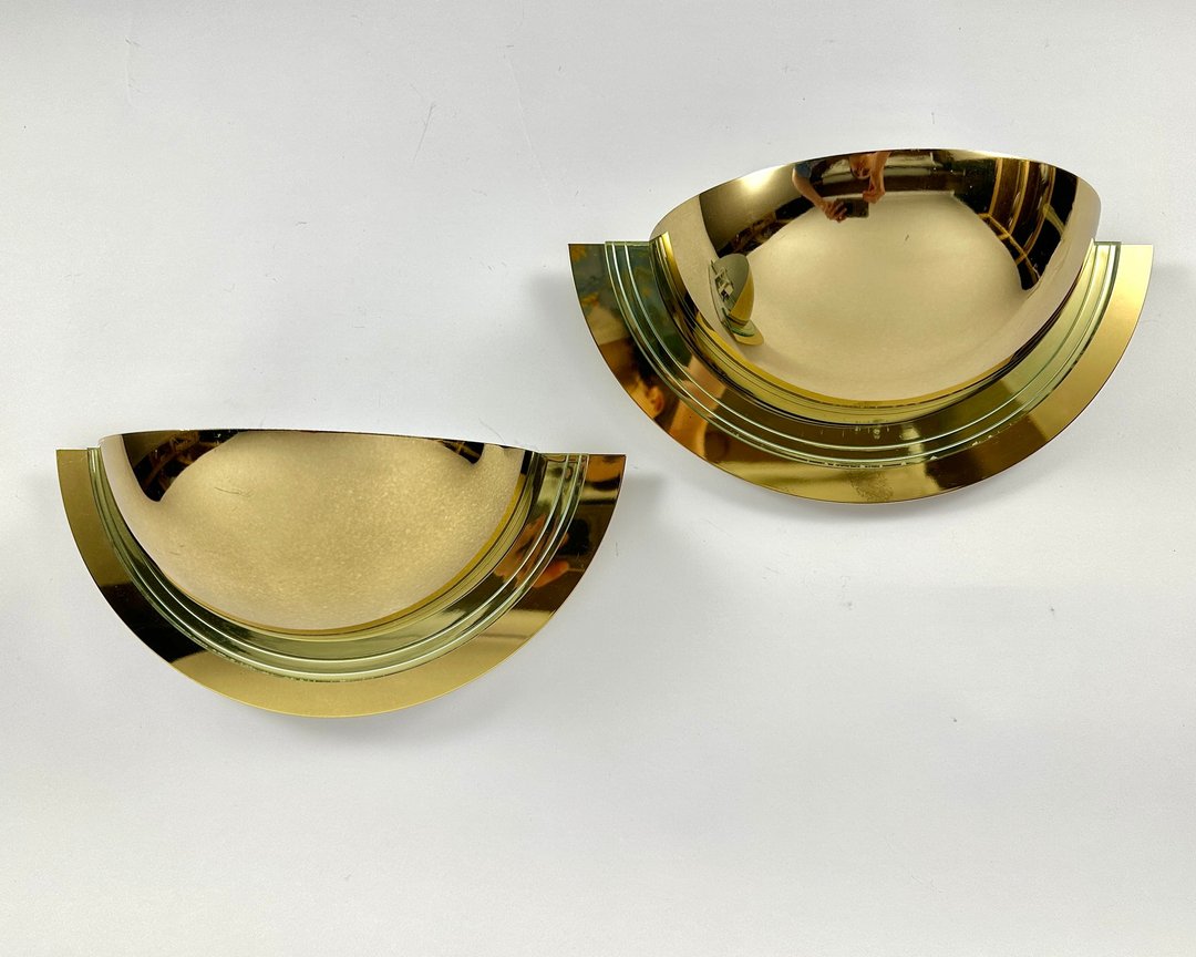 复古金色壁灯 24k 镀金半月形摄政风格壁灯一对 - 灯具/灯饰 - 其他金属 金色