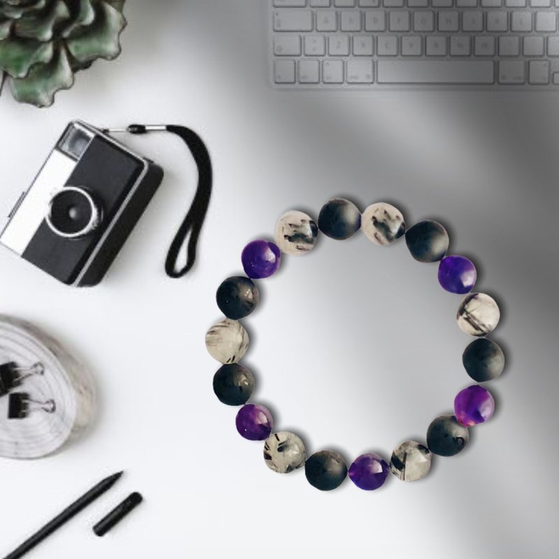 水晶手链 领袖力 黑发晶 紫水晶 黑玛瑙  原创设计 - 手链/手环 - 宝石 