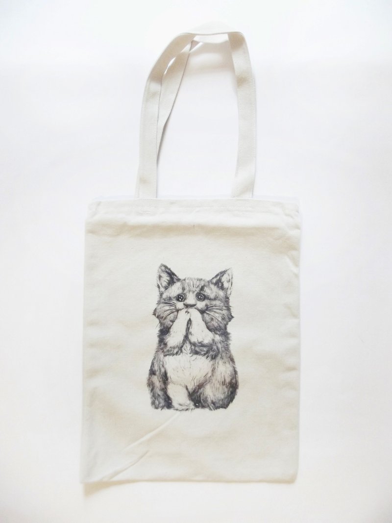 白袜猫的祈祷--环保提袋 - 侧背包/斜挎包 - 棉．麻 白色