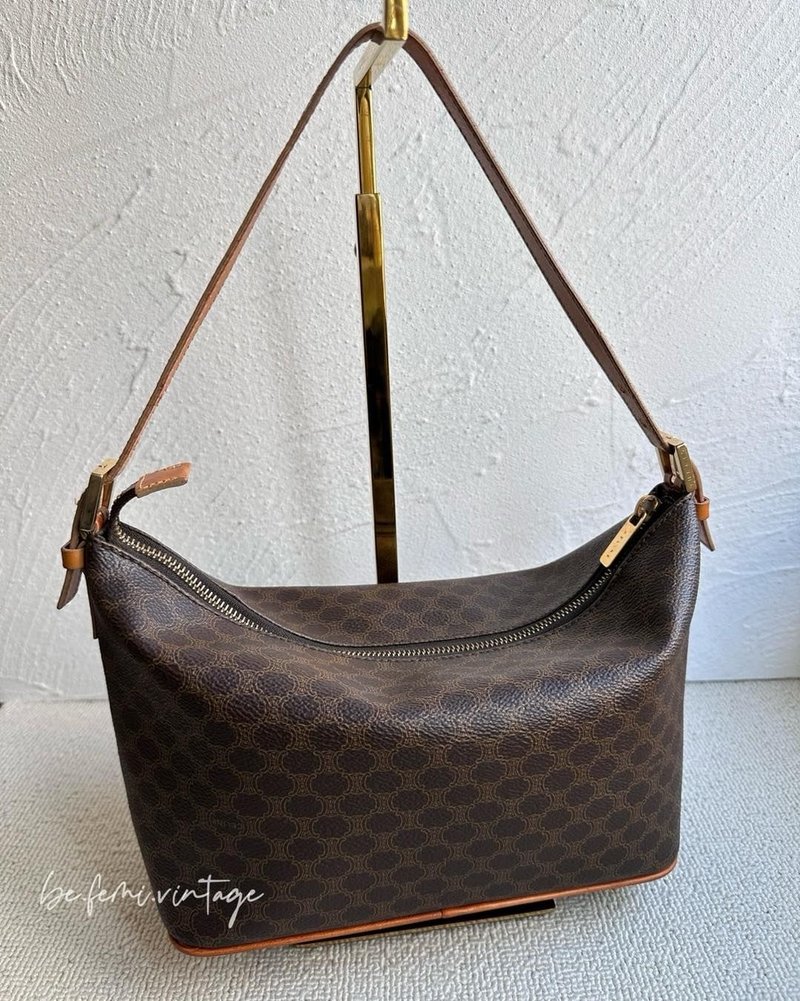 中古Celine棕花肩背饭盒包 - 手提包/手提袋 - 防水材质 咖啡色