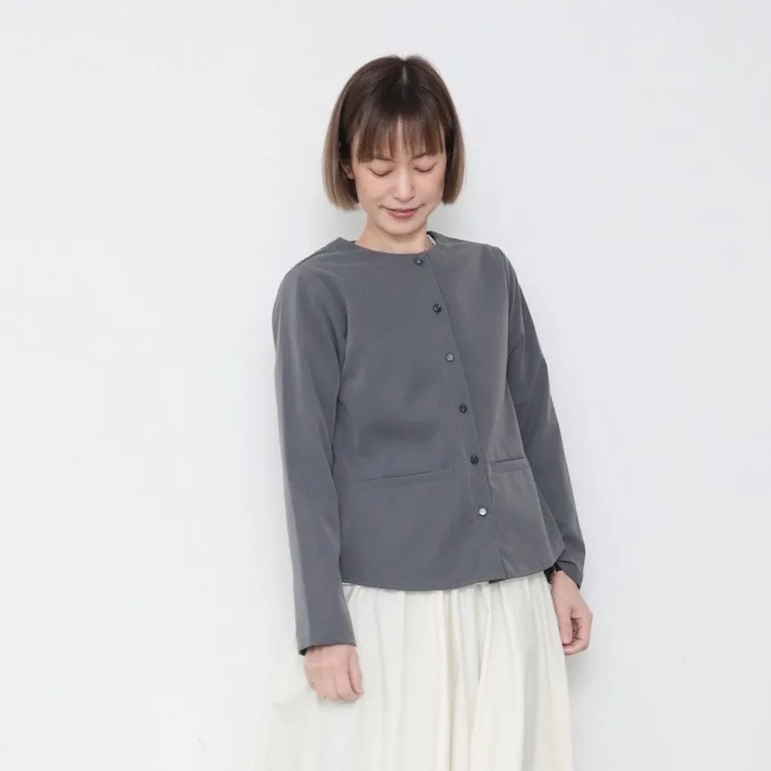 OMAKE.jp 圆领夹克ParisJacket 灰 - 女装休闲/机能外套 - 棉．麻 灰色
