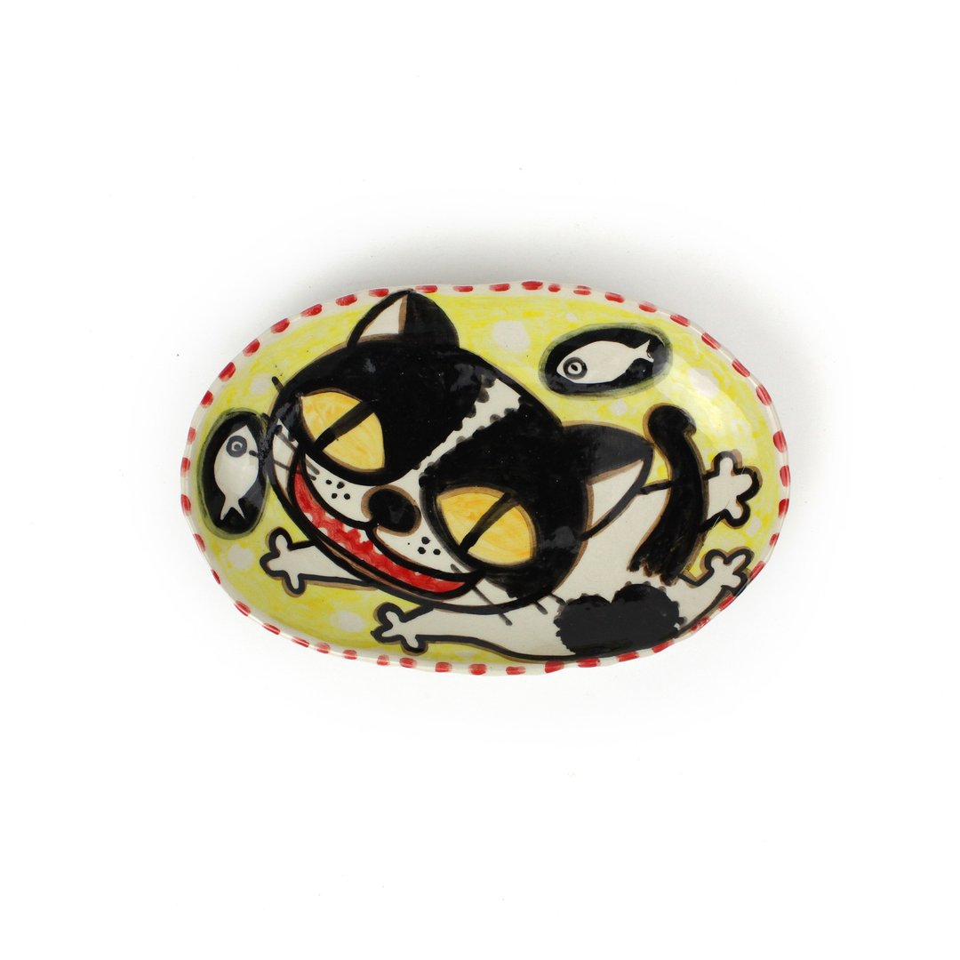Nice Little Clay 椭圆盘 可爱猫 0302-47 - 盘子/餐盘/盘架 - 陶 白色