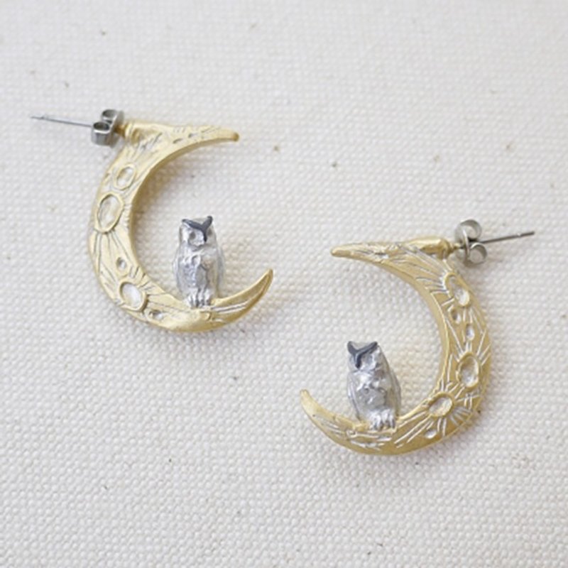 Midnight Calling Earrings Moon Raspias / Earrings PA303 - 耳环/耳夹 - 其他金属 金色