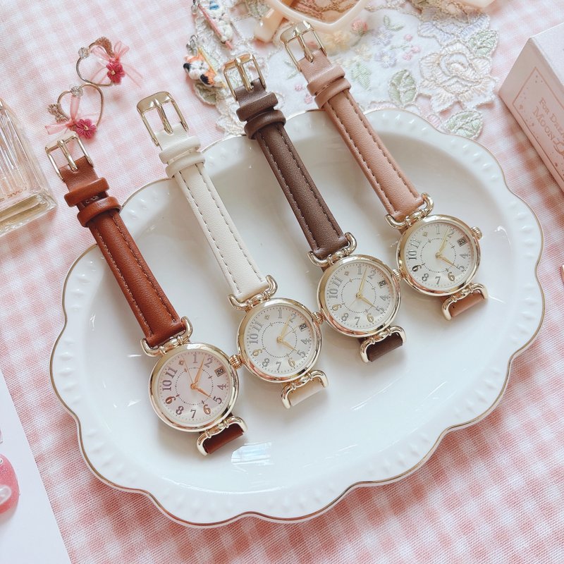圣诞礼物 自家表盖设计 复古日期手表 考试手表 DSE表 - 女表 - 其他材质 咖啡色