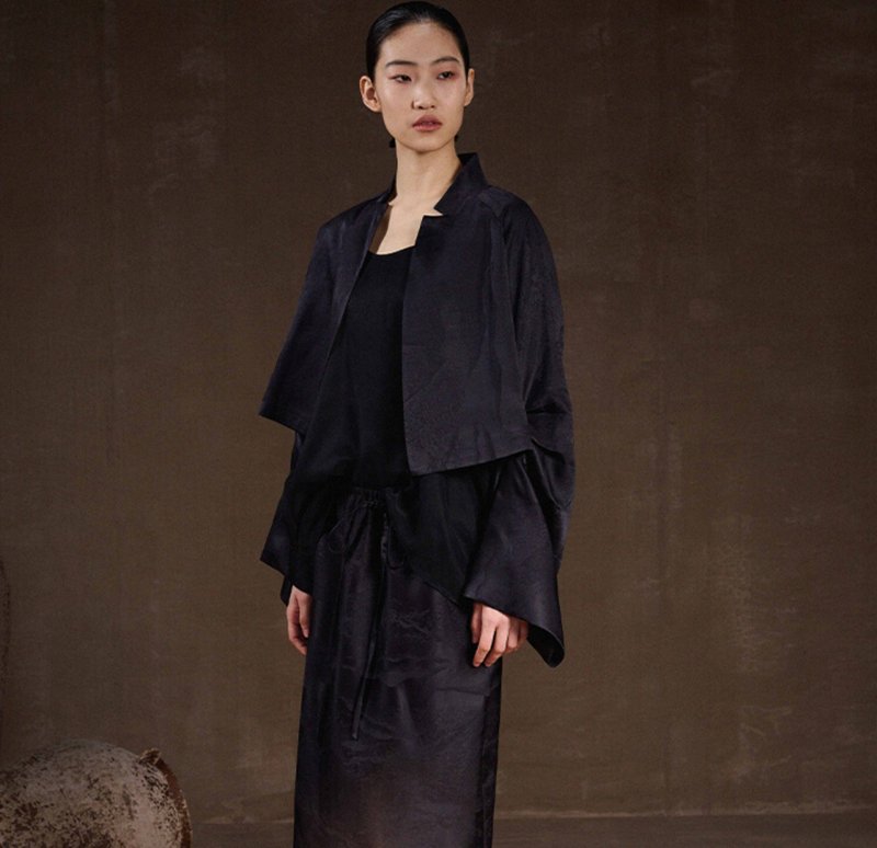 【香云纱】新中式复古 禅意桑蚕丝外套 - 女装上衣 - 丝．绢 黑色
