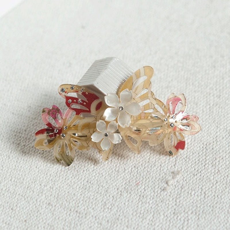 妩秋丰,蝴蝶自动夹,发夹-秋黄 - 发饰 - 压克力 橘色