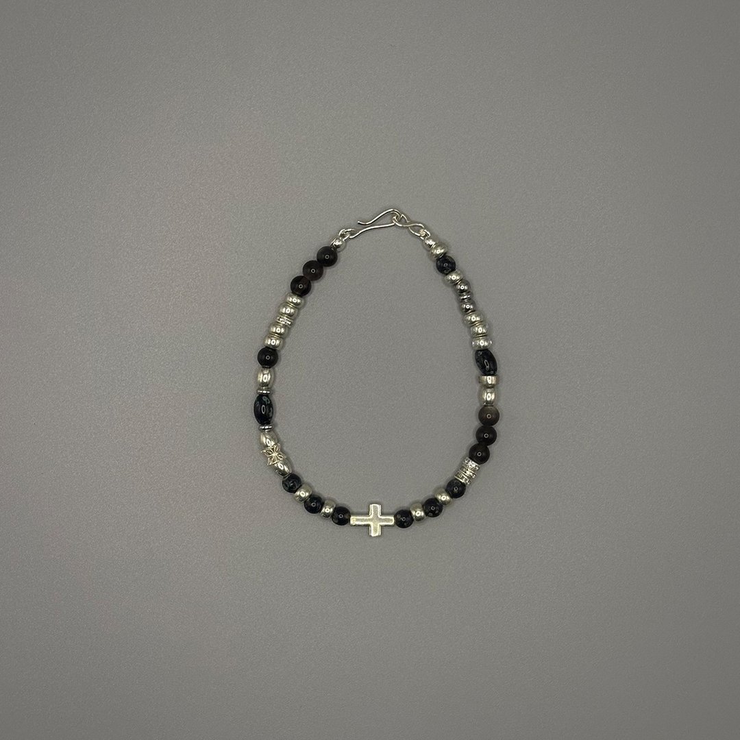 7AB 原创VINTGAE925银黑曜银牙中性手链小众设计潮流Y2K百搭饰品 - 手链/手环 - 其他材质 