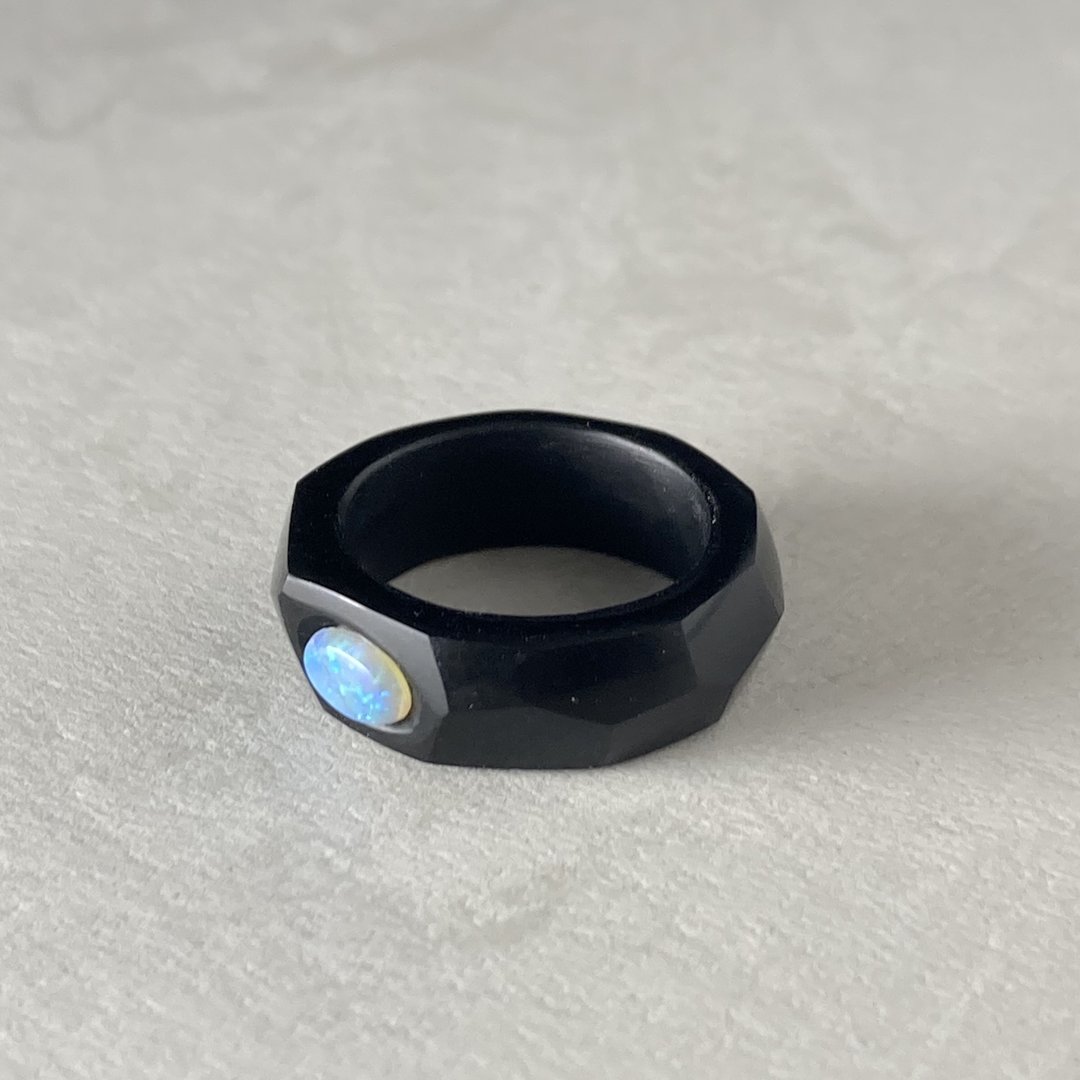 Opal and Obsidian ring(Matte) - 戒指 - 石头 黑色