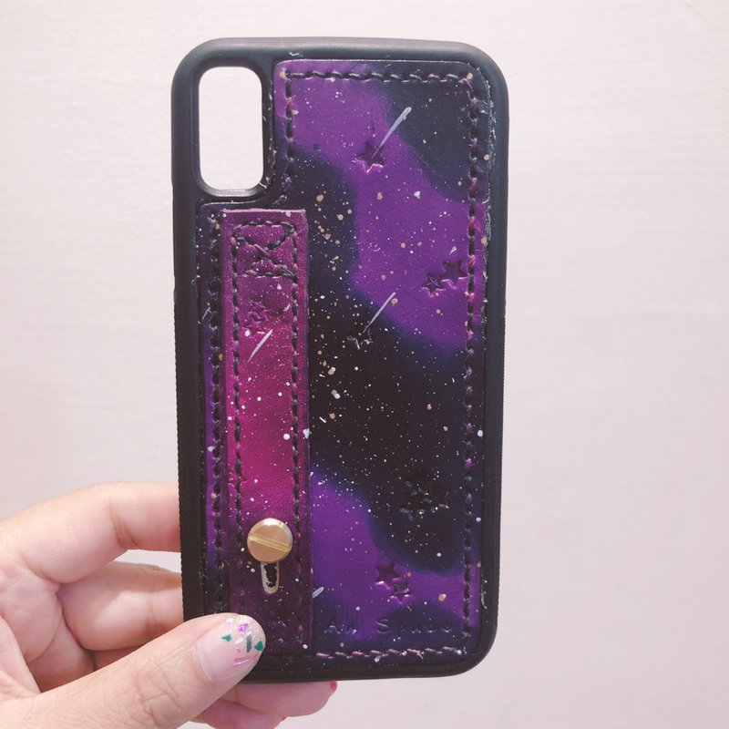 手工缝制手染星空系列-紫黑星空 IPhone X / XS 防摔手机保护壳 - 手机壳/手机套 - 真皮 多色