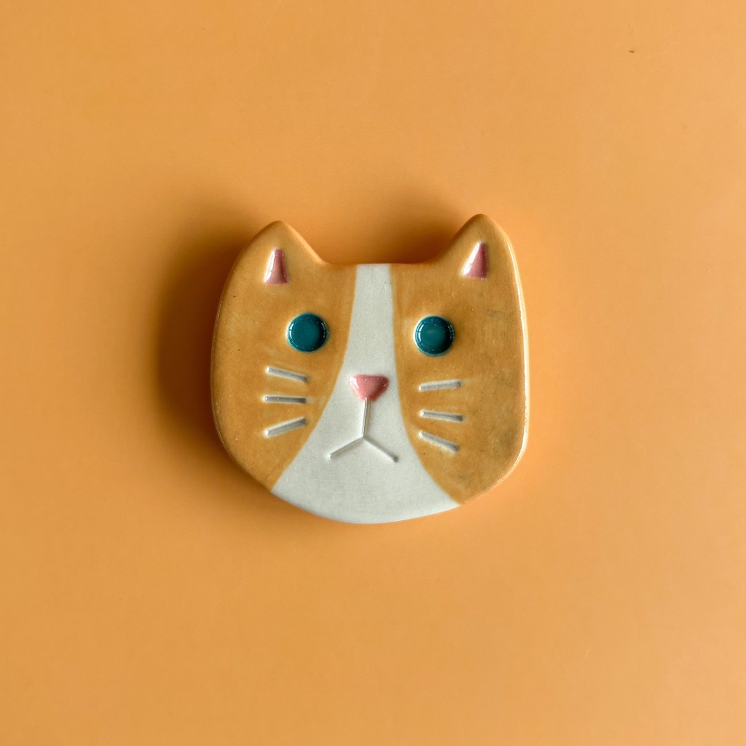 陶瓷猫磁铁 - 冰箱贴/磁贴 - 陶 橘色