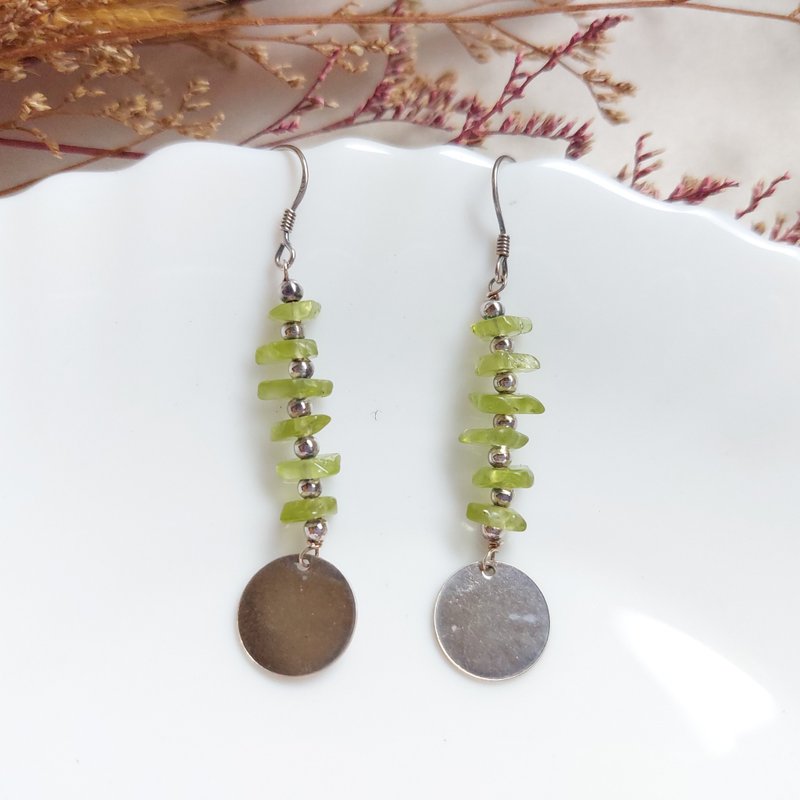 s925纯银 橄榄石耳环 | 手作定制 手链 项链 耳饰 饰品 - 耳环/耳夹 - 水晶 