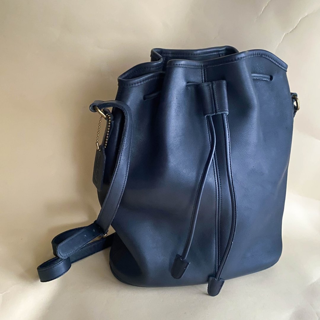 中古Coach│斜背包│侧背包│水桶包│真皮│女友礼物│古董包 - 束口袋双肩包 - 真皮 蓝色