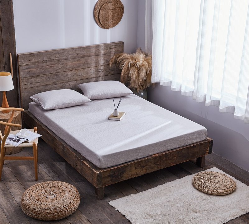 亚麻床包枕套组 雅灰色 夏季清爽吸汗 抑菌易干 可客製 - 寝具 - 亚麻 灰色