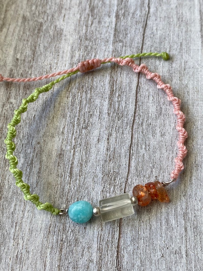 天河石 柠檬黄水晶 金太阳水晶 纯银编织手链 - 手链/手环 - 纯银 多色