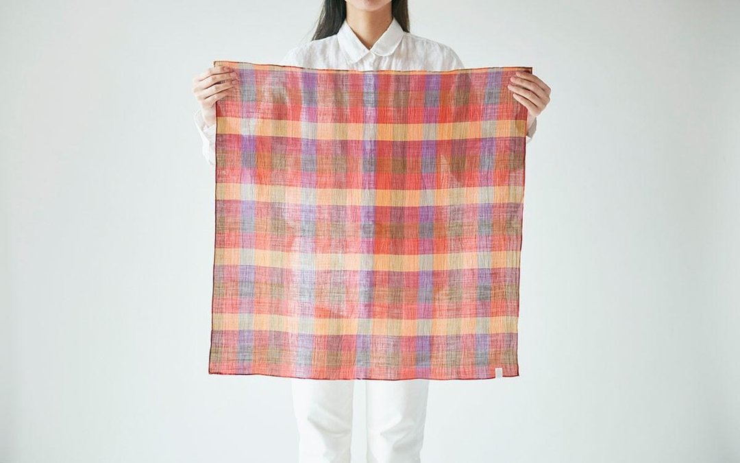 Ramie ahead dyed check square cloth orange × red - 其他 - 棉 橘色