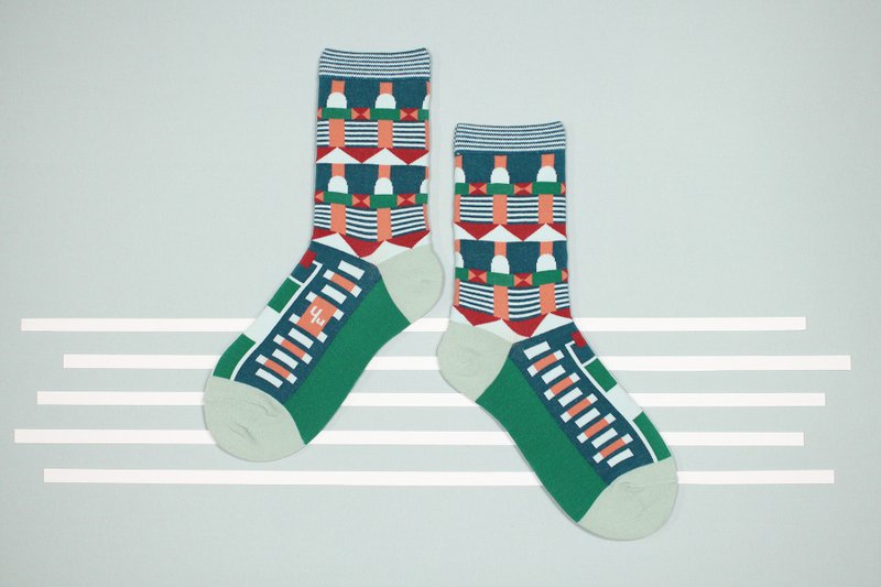 大饭店 棉质中筒袜 - 袜子 -  孔雀蓝 - 袜子 - 棉．麻 蓝色