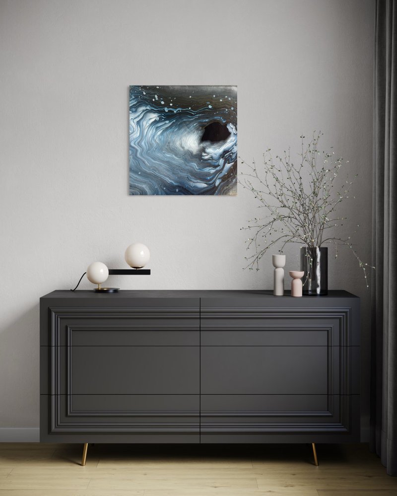 流体艺术 • 摆布画作 • 抽象原创丙烯酸画摆布画作 30x30cm - 海报/装饰画/版画 - 压克力 蓝色