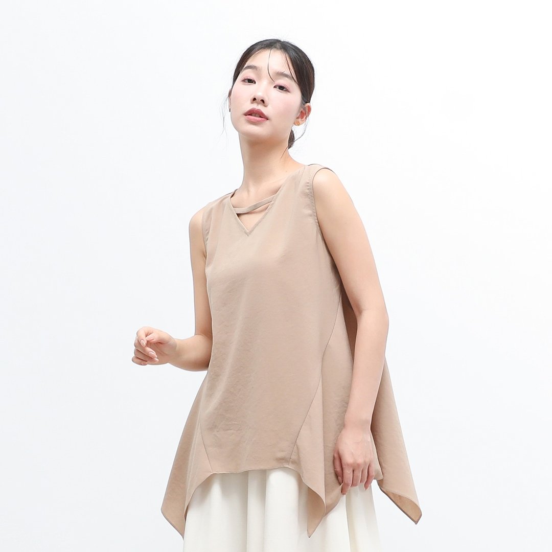Wencun_温存裁片背心_24SF008_棕 - 女装背心 - 聚酯纤维 卡其色