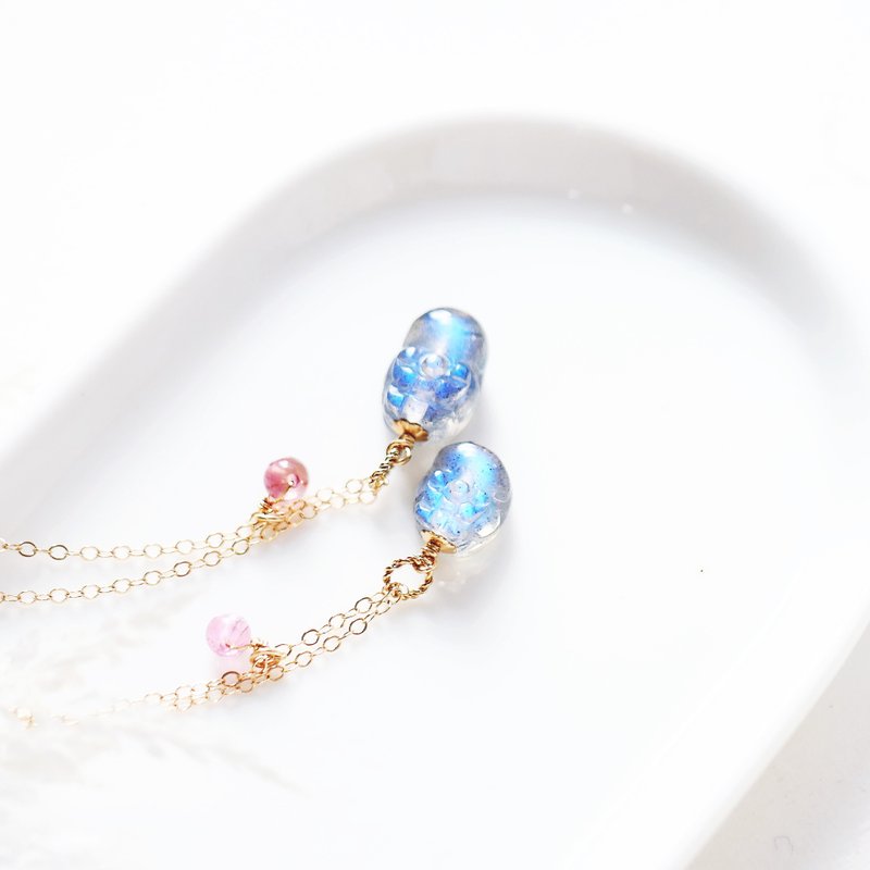 蓝晕拉长石小貔貅项链 - 项链 - 水晶 灰色