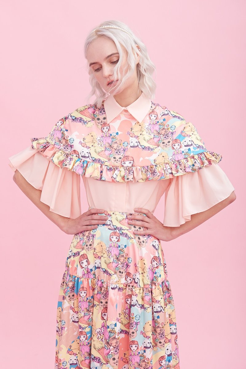 粉色大蝙蝠袖恤衫 - 女装衬衫 - 聚酯纤维 粉红色