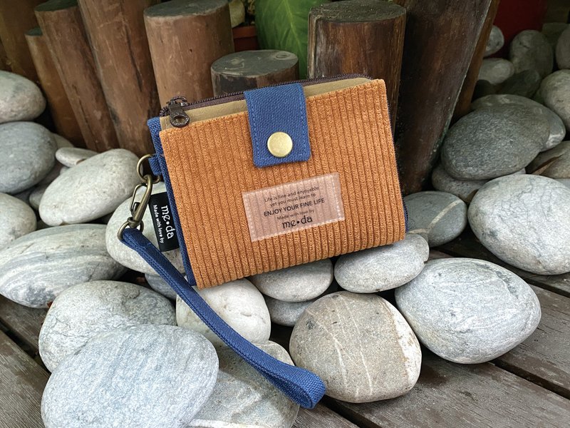 6 Coin 短夹 焦糖灯芯绒 - 皮夹/钱包 - 棉．麻 咖啡色