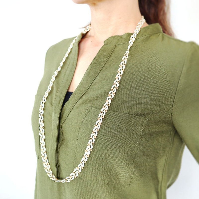 串珠 90 厘米长项链【Rivière】白与金 - 长链 - 绣线 绿色