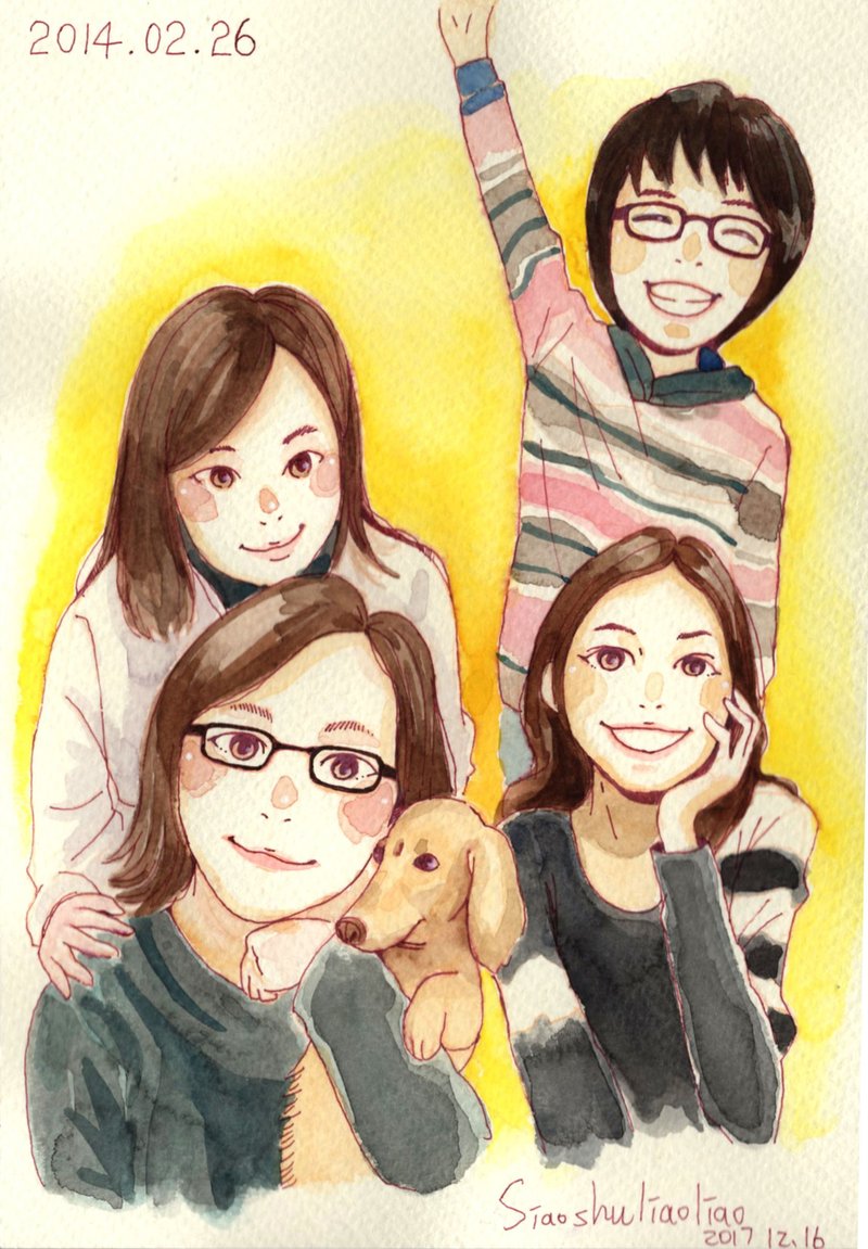 定制/似颜绘插画/四人(半身)/A5 - 订制画像 - 纸 多色