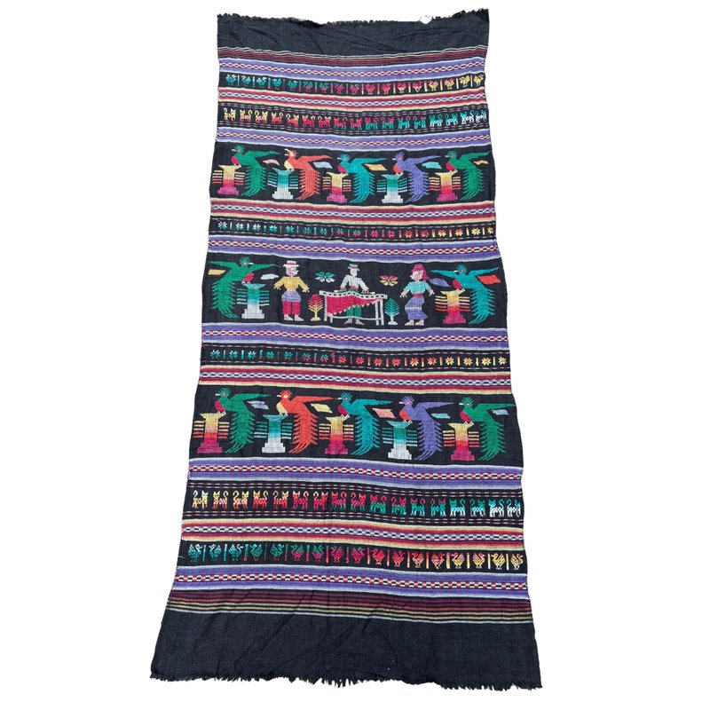 危地马拉手工编织挂毯 – 马雅织品 – 缤纷鸟儿与猫 - 被子/毛毯 - 羊毛 多色