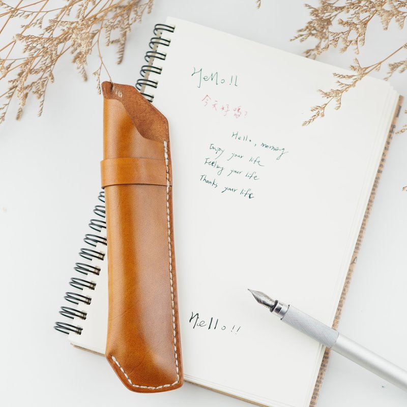 皮革钢笔套 率真款 单支笔套 茶色 - 铅笔盒/笔袋 - 真皮 咖啡色