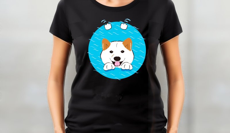 小饭团  白柴店长游泳 黑色中性短T - 男装上衣/T 恤 - 棉．麻 白色