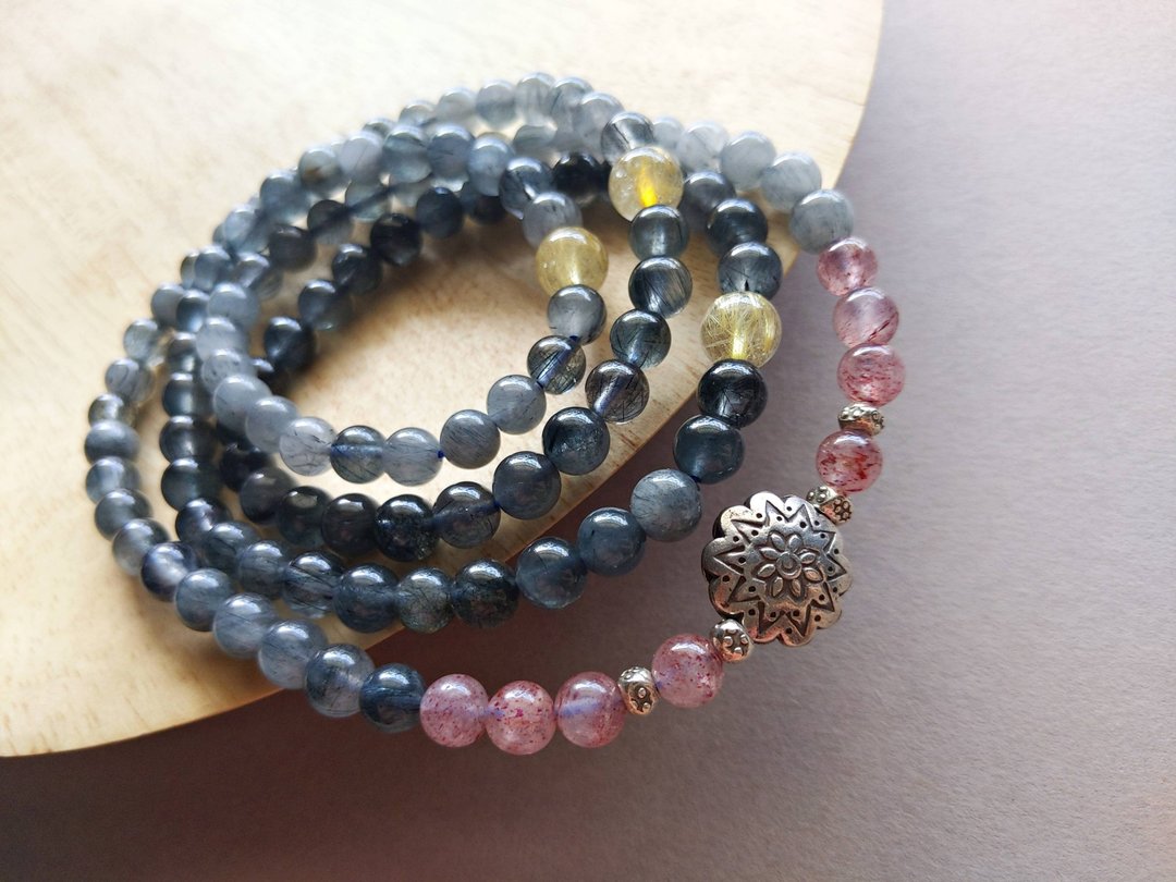 ORLI Jewelry 天然蓝发晶108颗念珠 蓝发晶108颗佛珠 天然石 - 手链/手环 - 宝石 蓝色