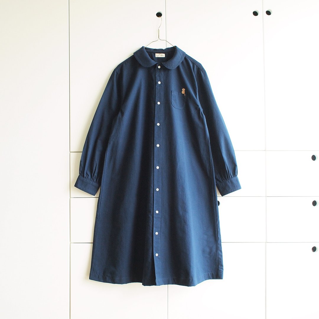 little cat on my pocket dress : navy - 洋装/连衣裙 - 棉 蓝色