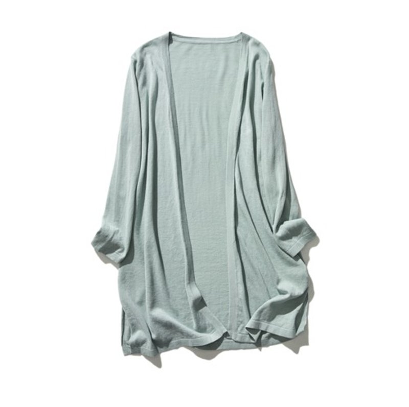 满足大人愿望的 棉麻长版开襟衫 浅蓝绿色 220703-4 - 女装上衣 - 其他材质 