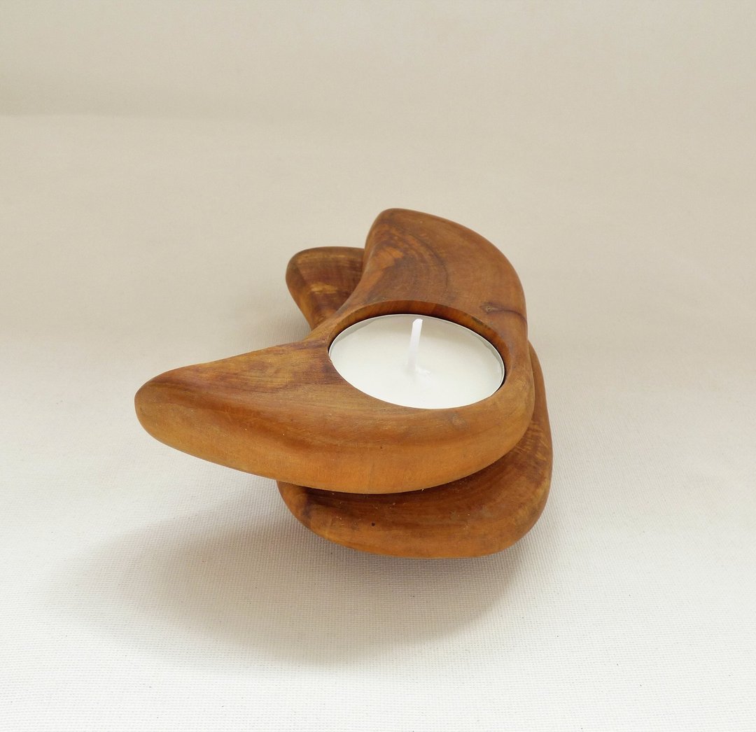 Apple-Tree Wood Handcrafted Country Rustic Medieval Tealight Candleholder - 灯具/灯饰 - 木头 咖啡色