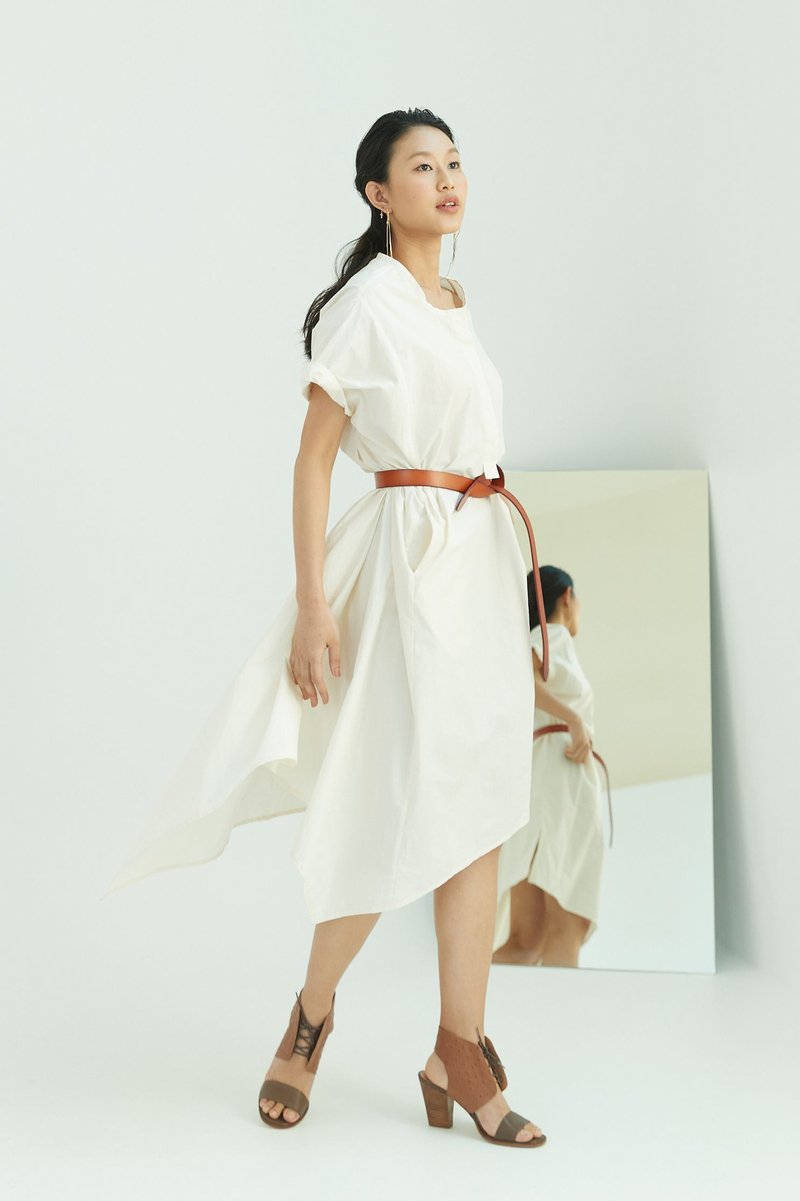 不规则大圆摆长洋装(白) - 洋装/连衣裙 - 棉．麻 