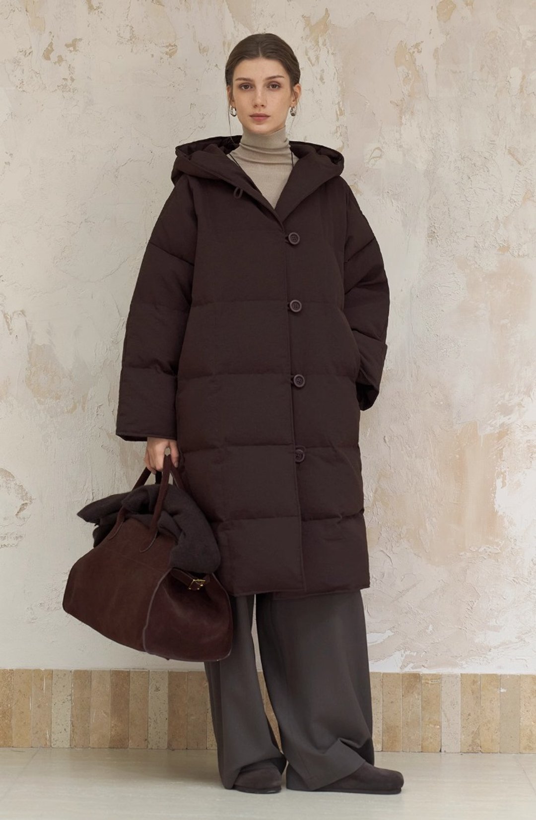 中空纤维 哑光感蓬松长款连帽羽绒服 - 女装上衣 - 其他材质 多色