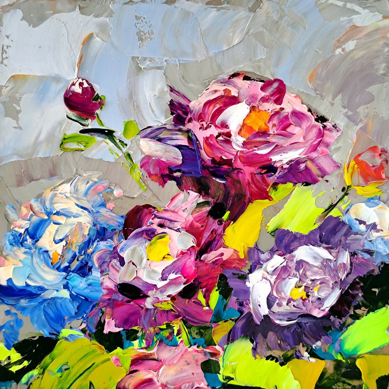 Peonies Painting Floral Wall Art Peony Impasto Oil Painting Flower Original Art - 海报/装饰画/版画 - 其他材质 多色