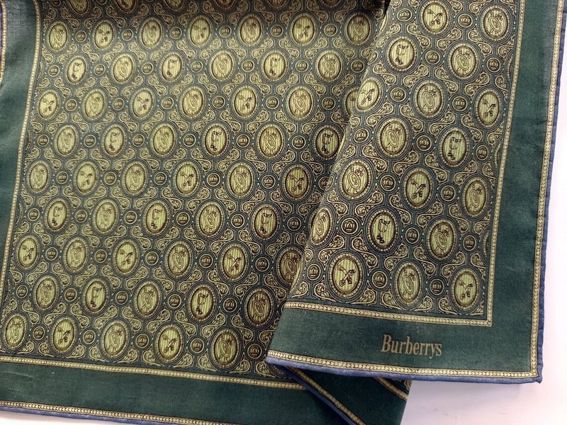 Burberrys 复古手帕 几何乐器图纹 18.5 x 18.5 英寸 - 手帕/方巾 - 棉．麻 绿色