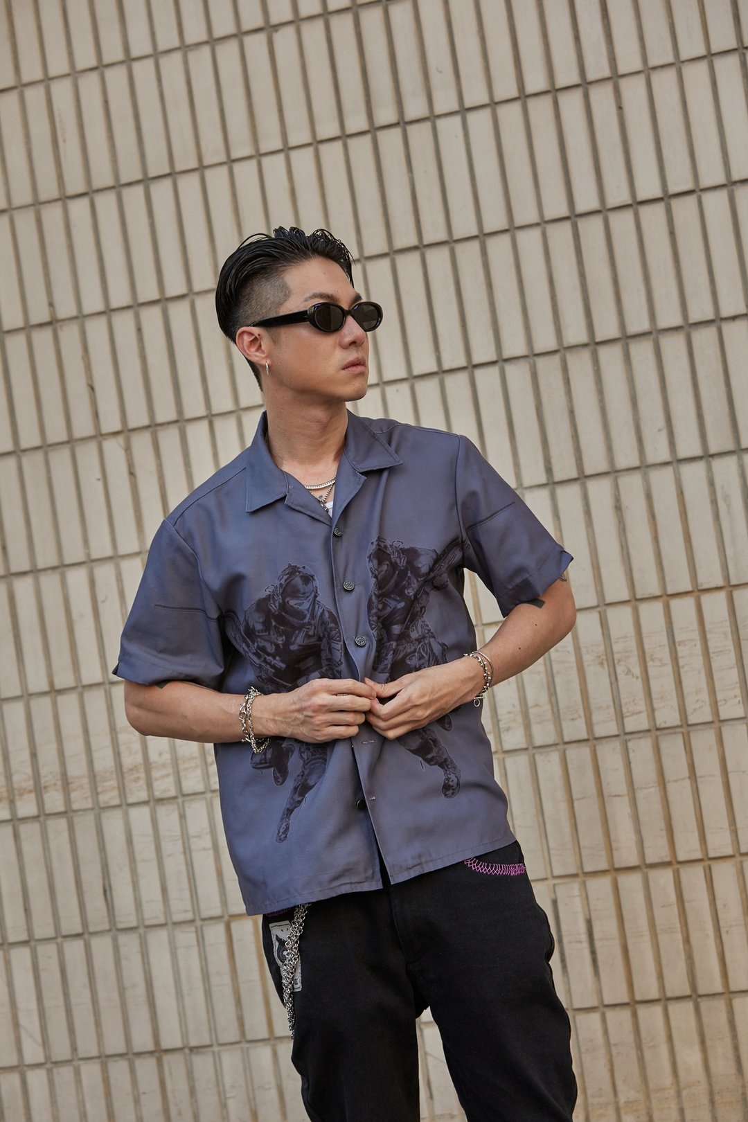 .67ARROW CITY COWBOii_SNIPER SHIRTS_GREY_狙击手印花工装衬衫 - 男装衬衫 - 棉 灰色